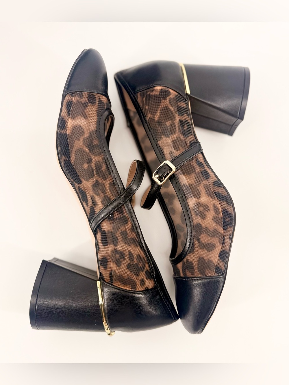 NWT BCBG Millie Cheetah Mesh Mary Jane Block Heel Pumps Size 8 or 9 - Picture 5 of 9